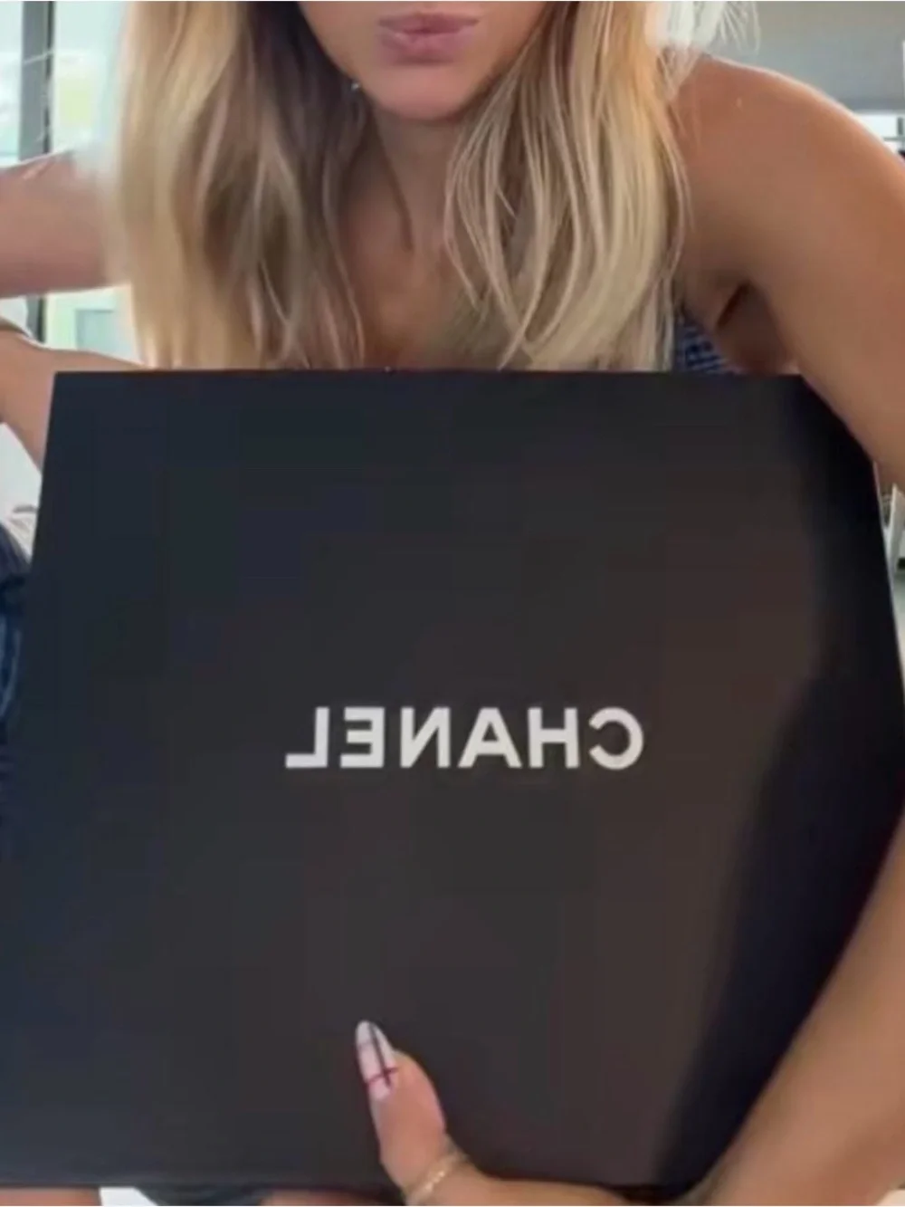 CHANEL Black Denim Logo Slip-On Mules
